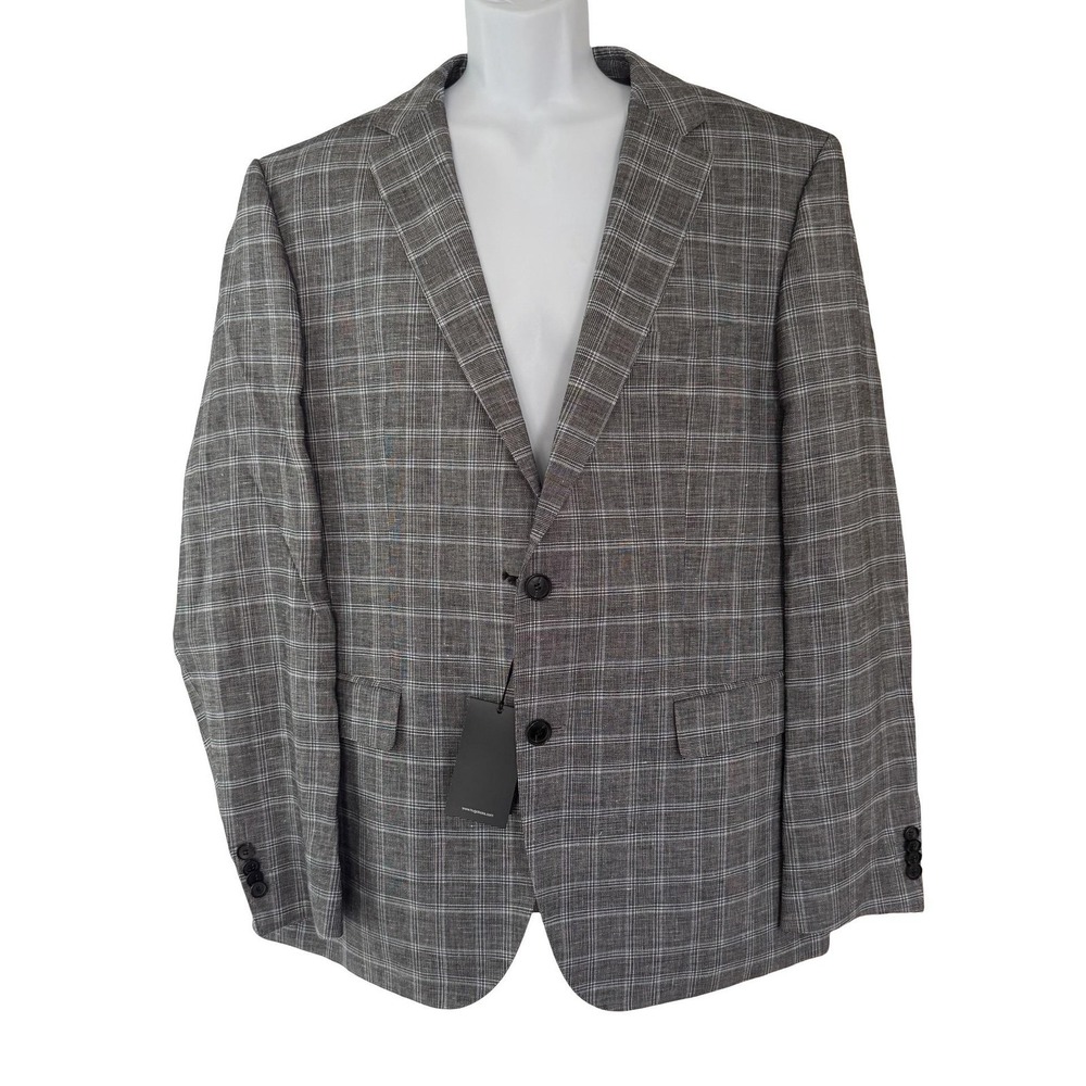 Hugo Boss Sport Coat Mens 44R Gray Plaid Cotton Linen James 4 Blazer 2 Button